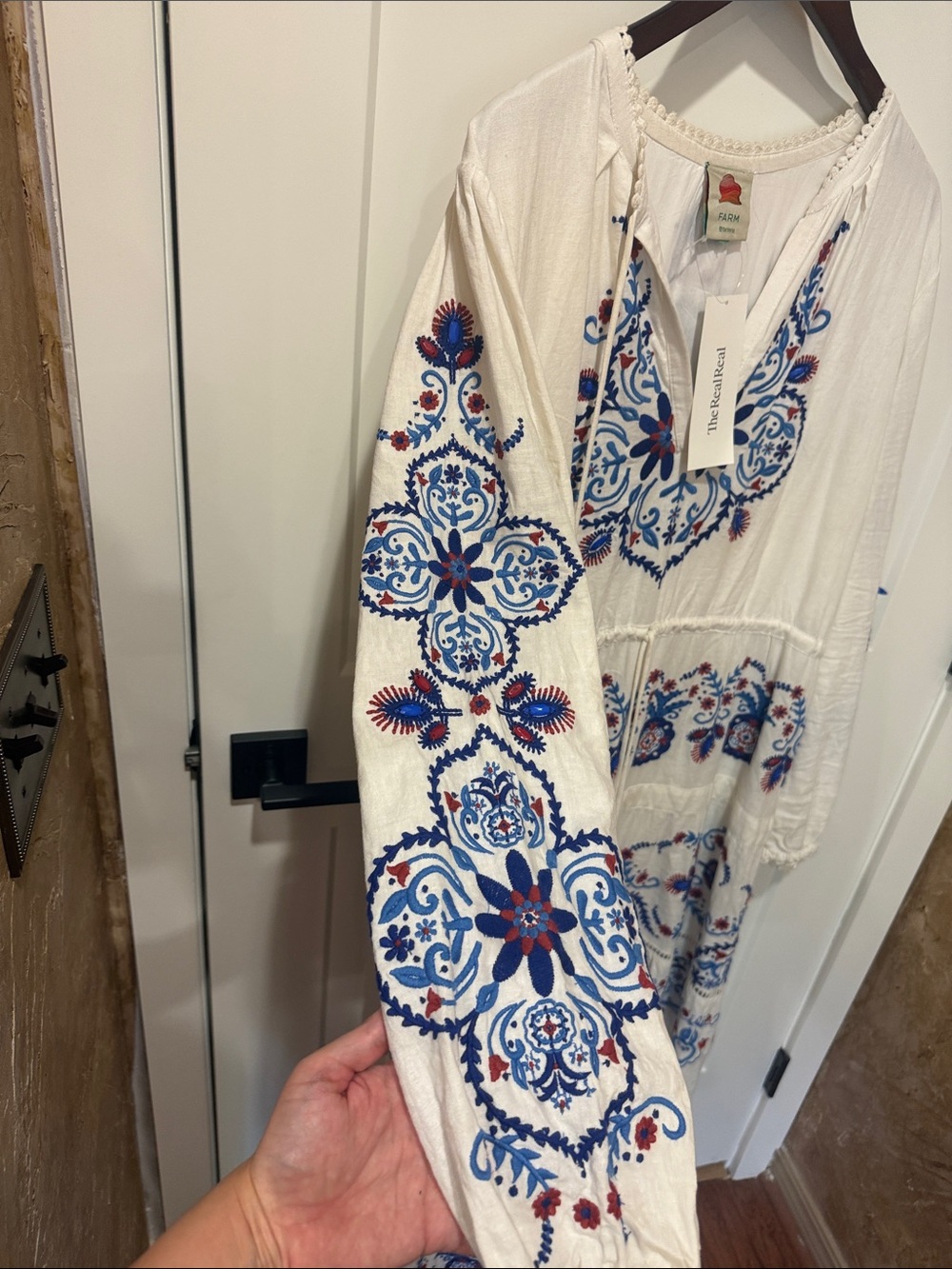 FARM Rio White Maxi Dress with Blue and Red Embroidery - Picture 3 of 12